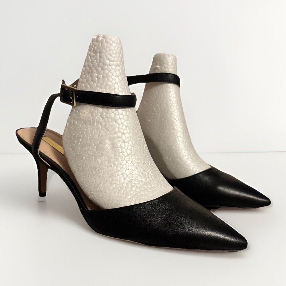 Louise et Cie Black Pointed Toe Leather Slingback Heels